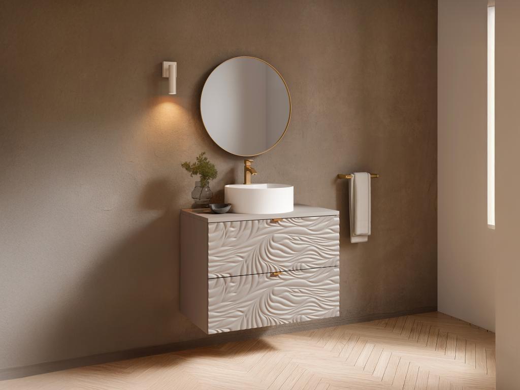 Badezimmermöbel hängend strukturiert mit Aufsatzwaschbecken rund - Beige - günstig online kaufen