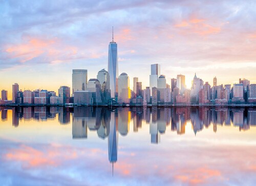 Fototapete New York Skyline Blau Grau Gelb 3,50 m x 2,55 m FSC® günstig online kaufen