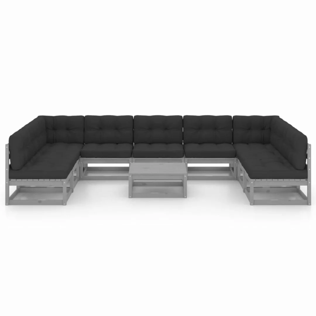 10-tlg. Garten-lounge-set Mit Kissen Grau Kiefer Massivholz günstig online kaufen