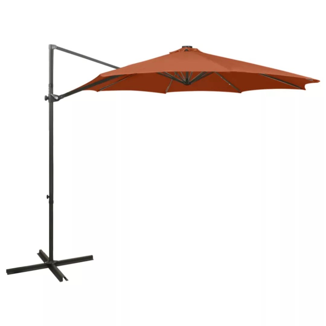 Ampelschirm Mit Mast Und Led-leuchten Terracotta-rot 300 Cm günstig online kaufen