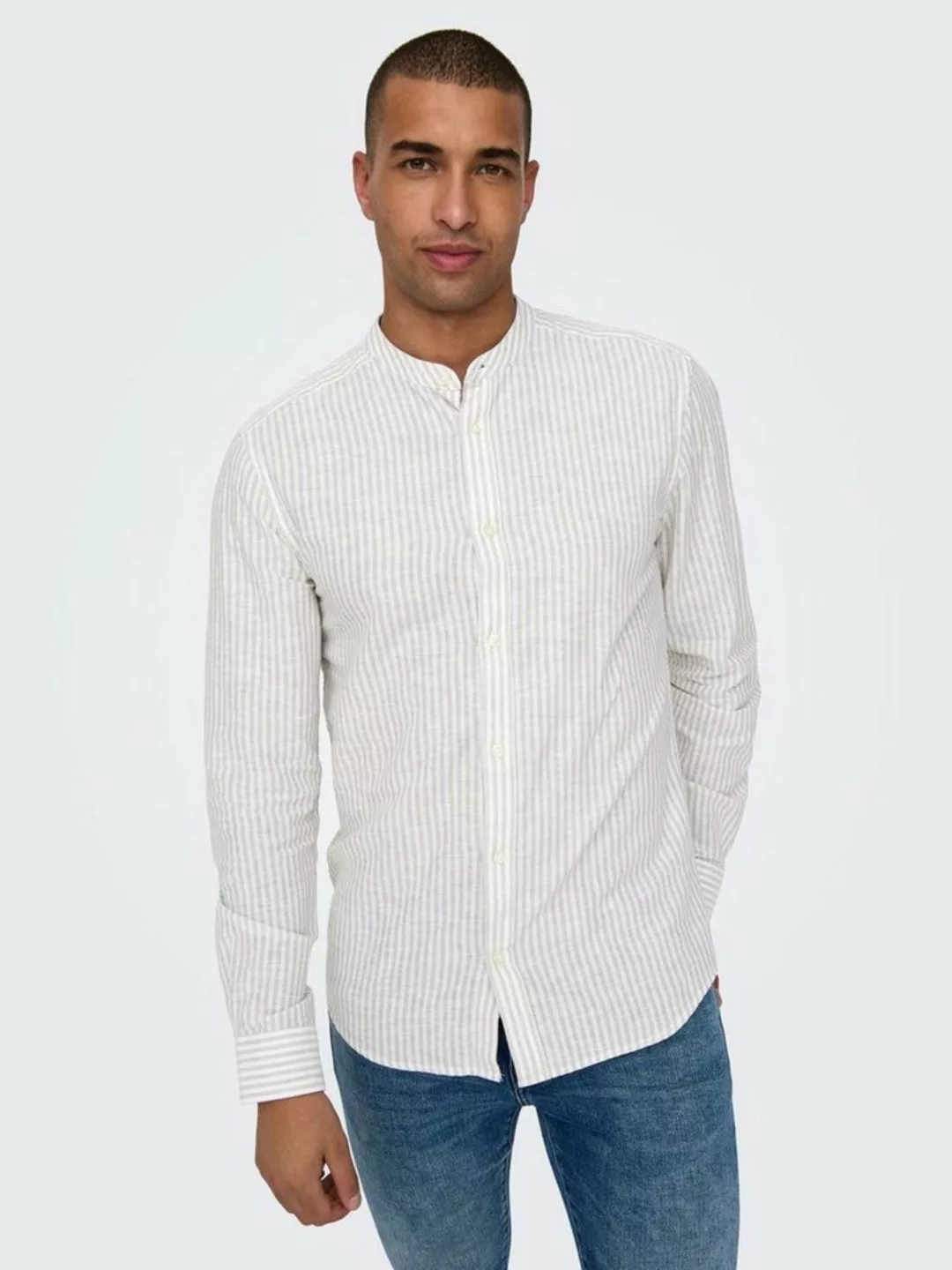 ONLY & SONS Langarmhemd ONSCAIDEN LS MAO STRIPE LINEN SHIRT NOOS günstig online kaufen