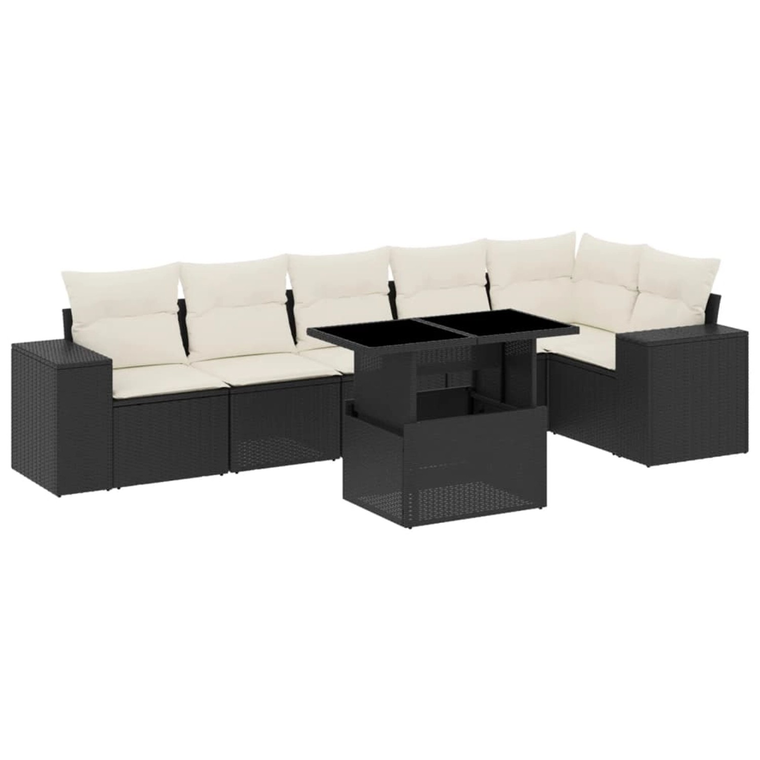 vidaXL 7-Tlg Garten-Sofagarnitur mit Kissen Schwarz Poly Rattan 3269176 günstig online kaufen