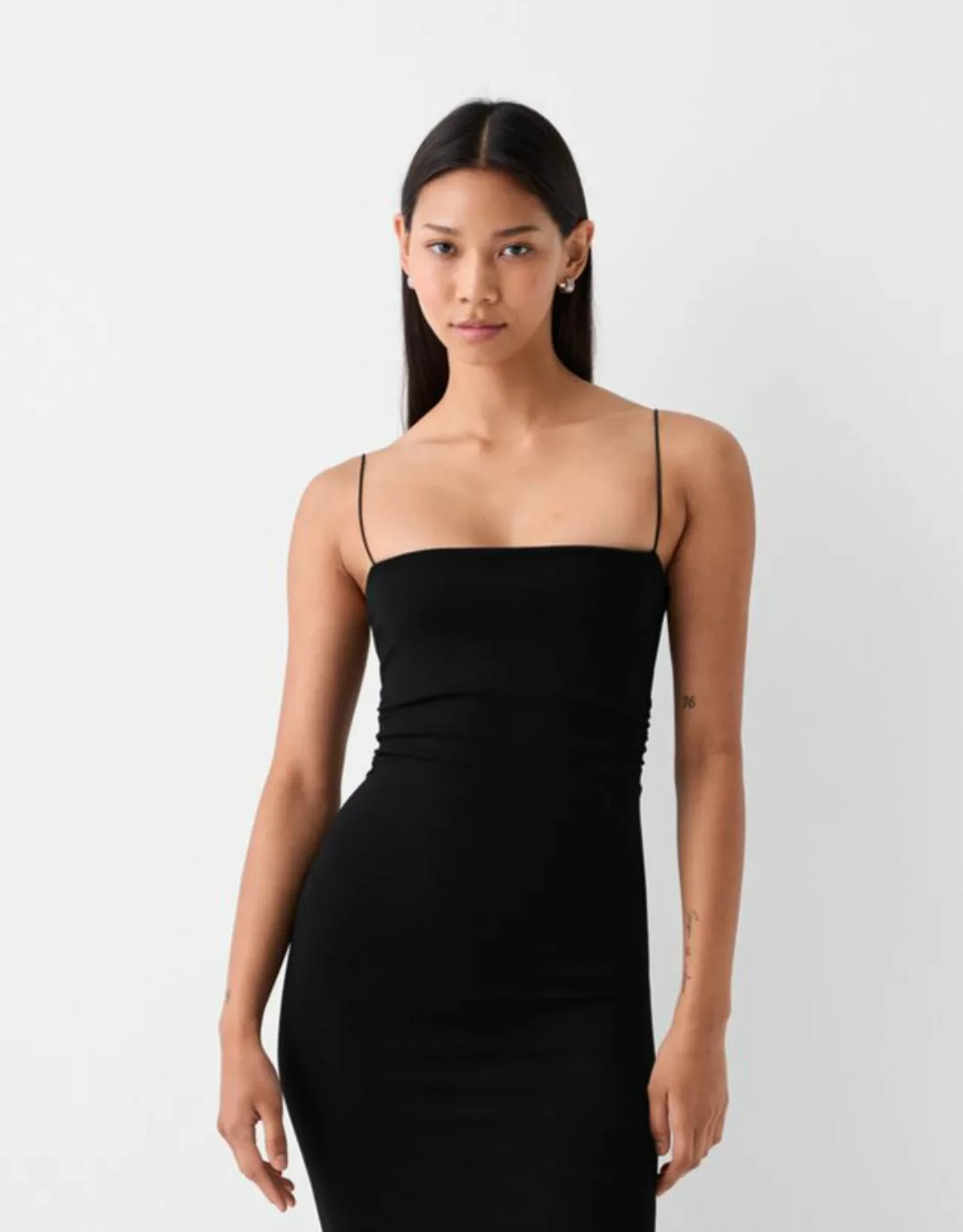 Bershka Punto-Di-Roma-Midikleid Mit Trägern Bskteen Xs Schwarz günstig online kaufen