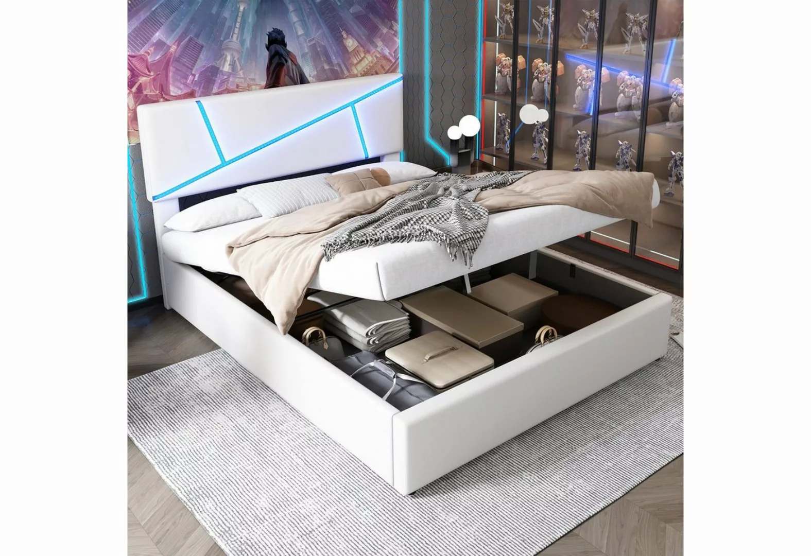 WISHDOR Polsterbett Bequemes (mit LED-Lichtleisten,160*200 cm, Doppelbett m günstig online kaufen