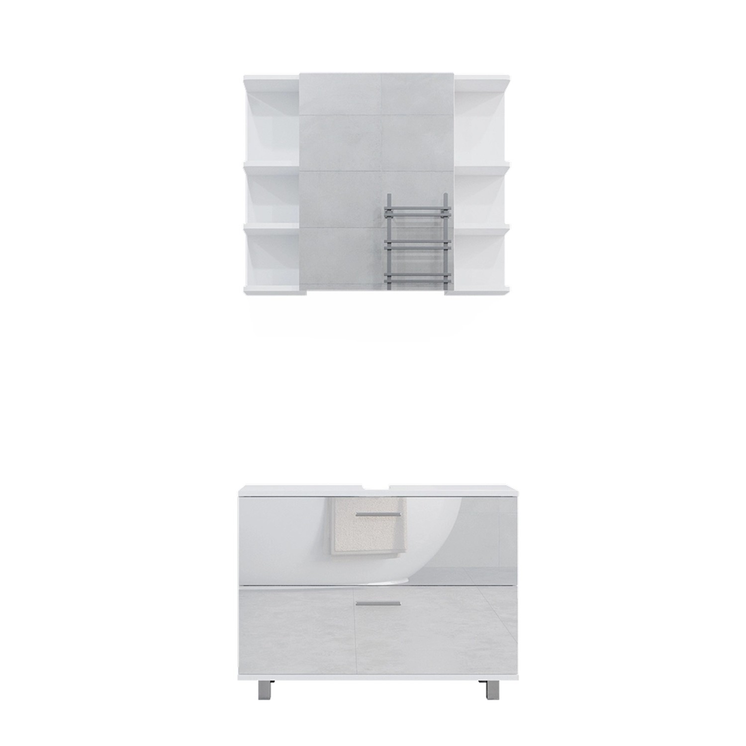 Vicco Badmöbel-Set Ilias Weiß Hochglanz 2 Teile Unterschrank 80 cm günstig online kaufen