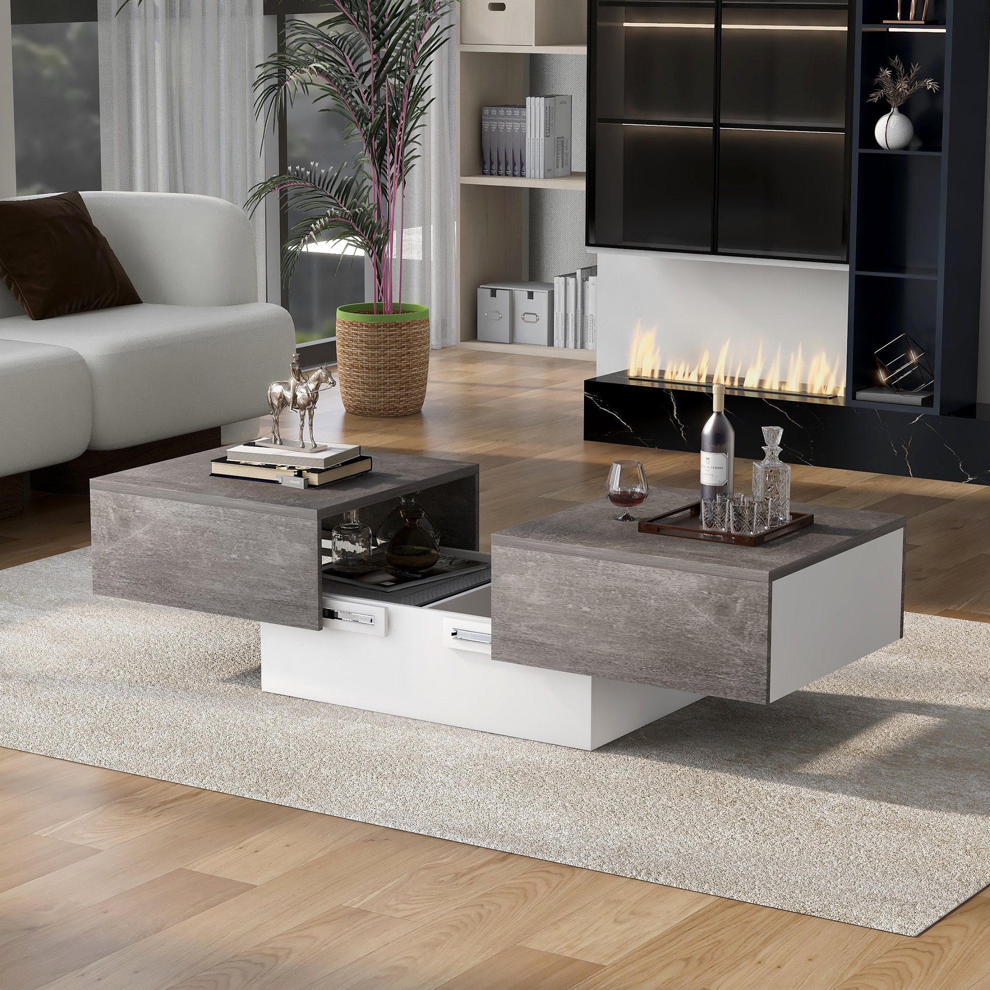 OKWISH Couchtisch mit ausziehbaren Schubladen, großer günstig online kaufen
