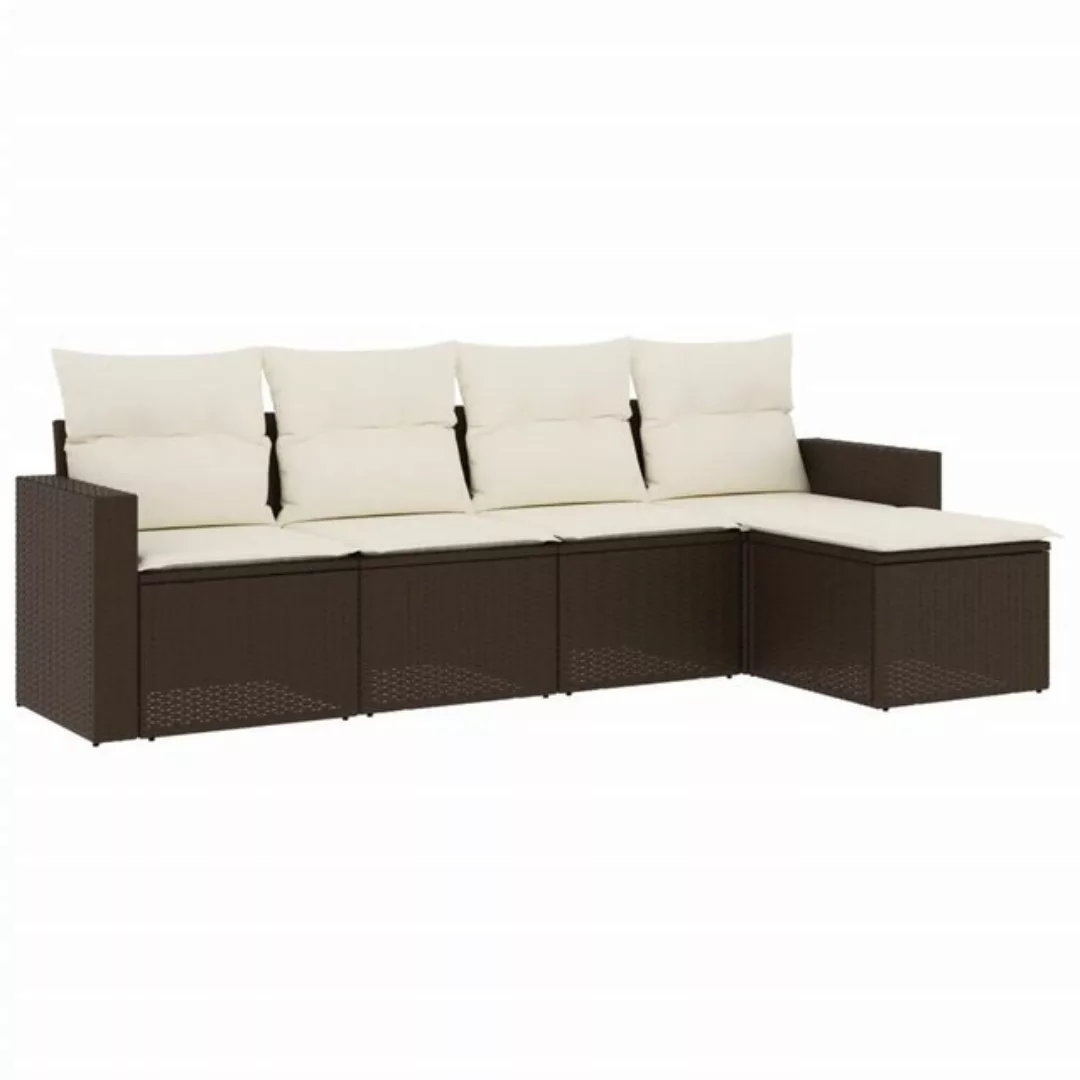 vidaXL Sofaelement 5-tlg. Garten-Sofagarnitur mit Kissen Braun Poly Rattan günstig online kaufen