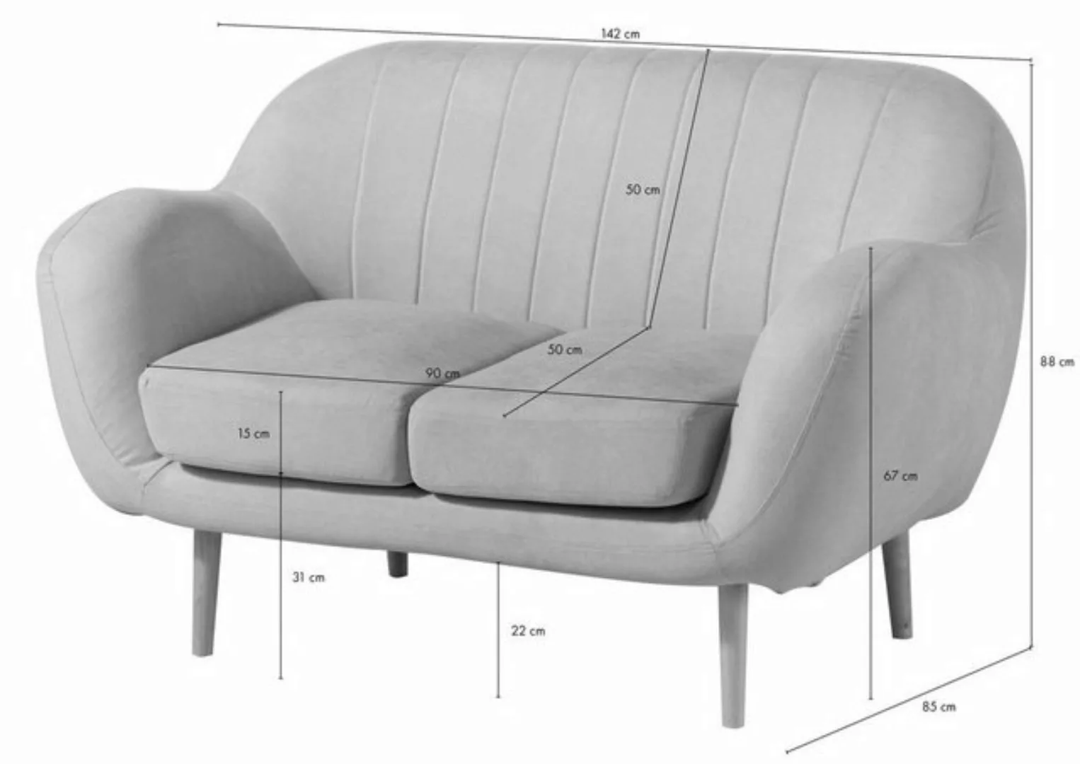 Massivmoebel24 Sofa Sofa 2-Sitzer 142x85x88 beige HOLMA günstig online kaufen