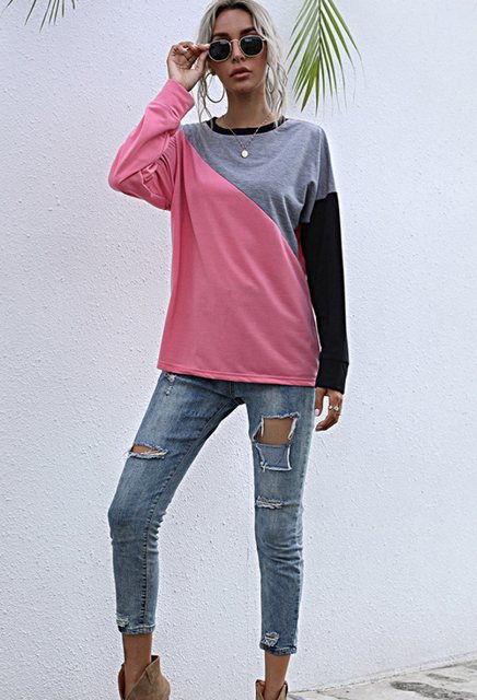 CHENIN Sweatshirt Modisches, lockeres rosa Patchwork-Sweatshirt (Bequemes D günstig online kaufen