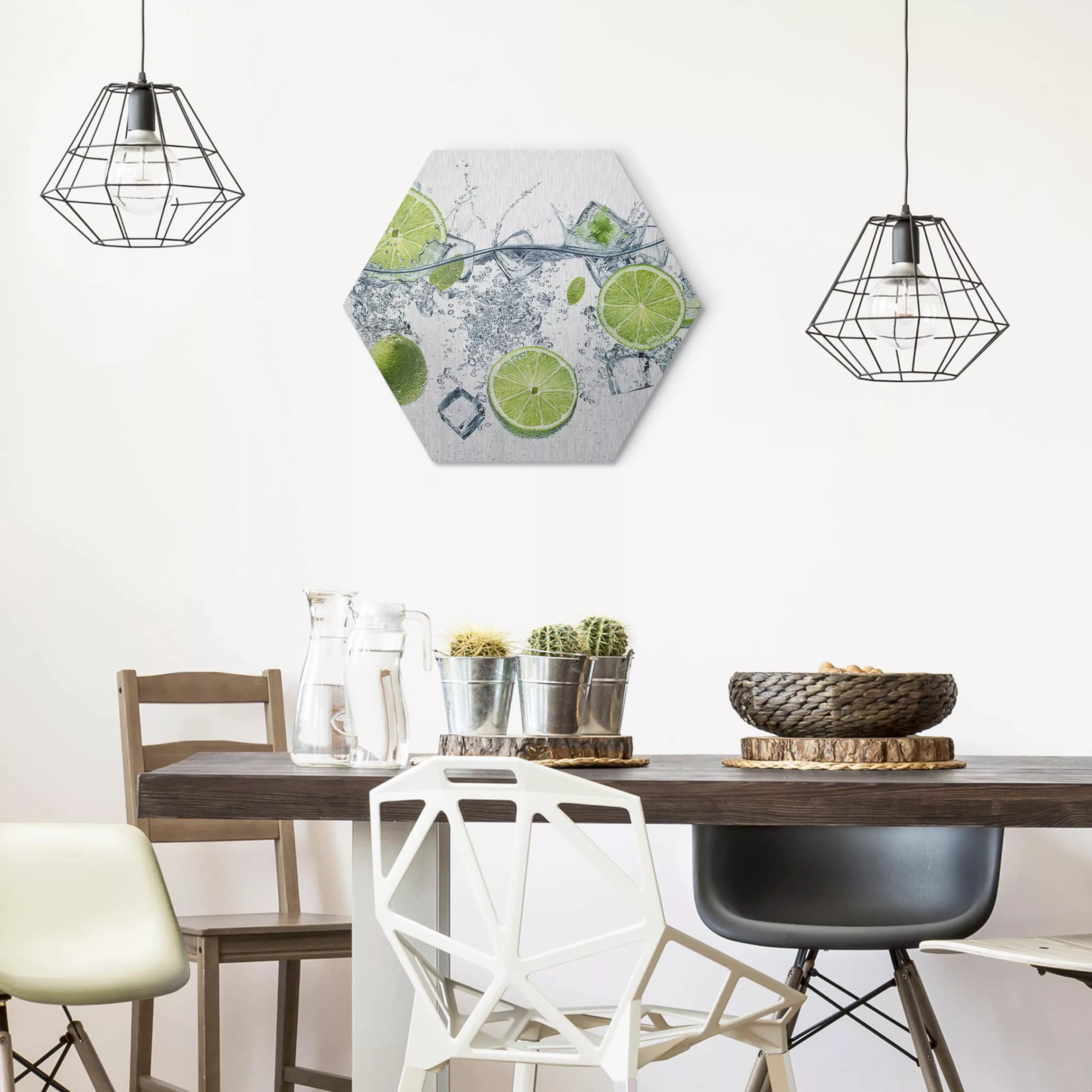Hexagon-Alu-Dibond Bild Küche Erfrischende Limette günstig online kaufen