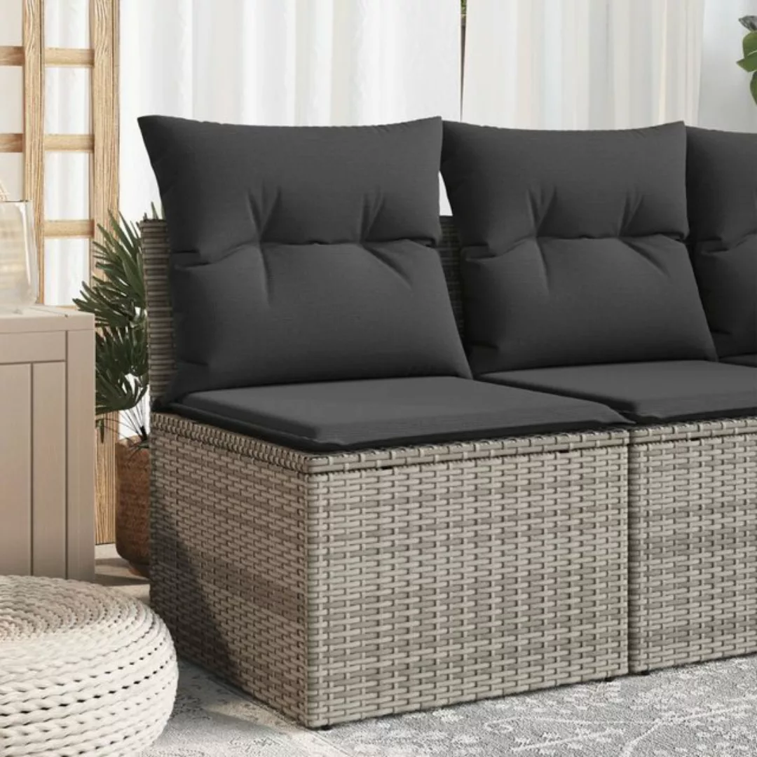 vidaXL Loungesofa Gartensofa ohne Armlehnen mit Kissen Grau Poly Rattan, 1 günstig online kaufen