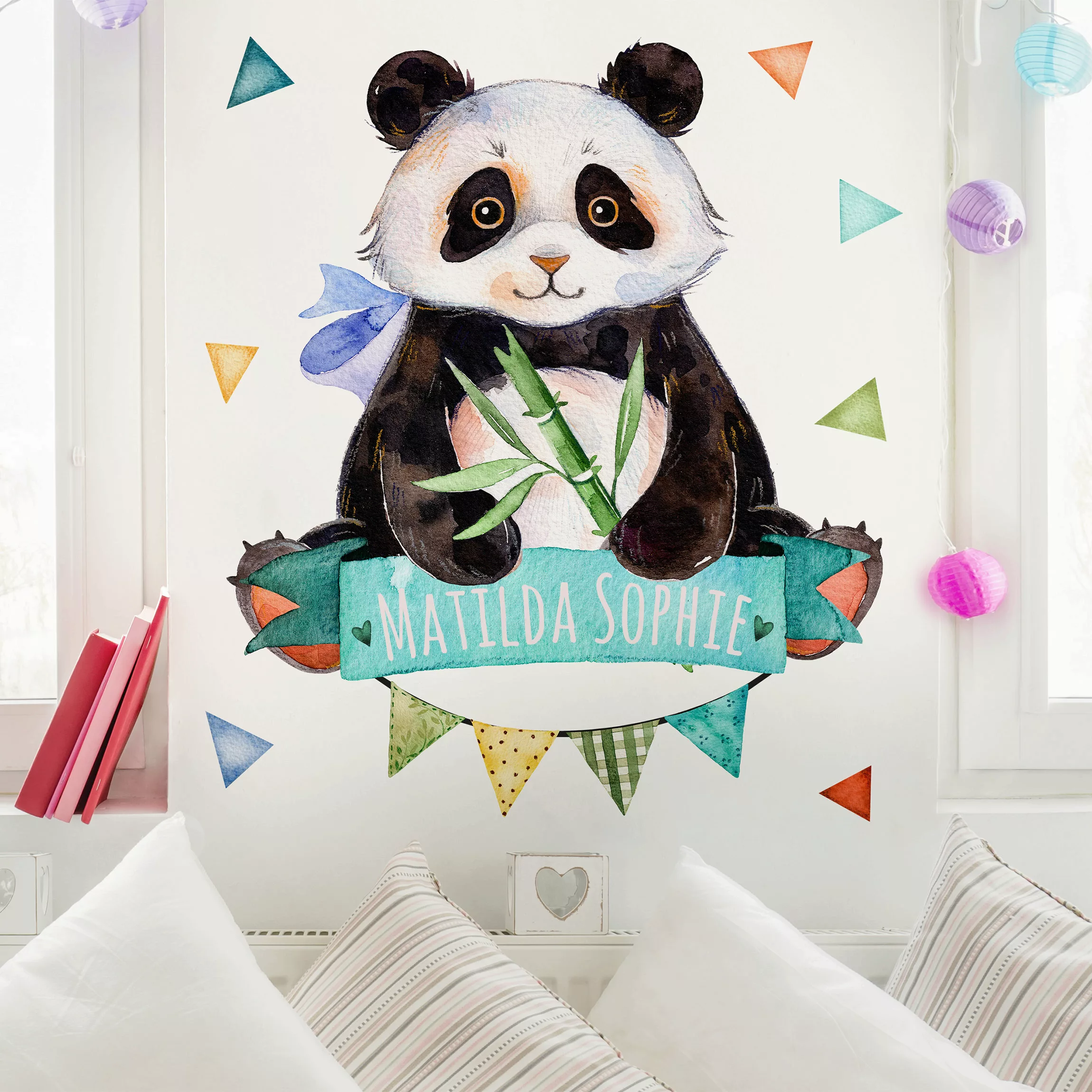 Wunschtext-Wandtattoo Kinderzimmer Pandabär Aquarell mit Wunschtext günstig online kaufen