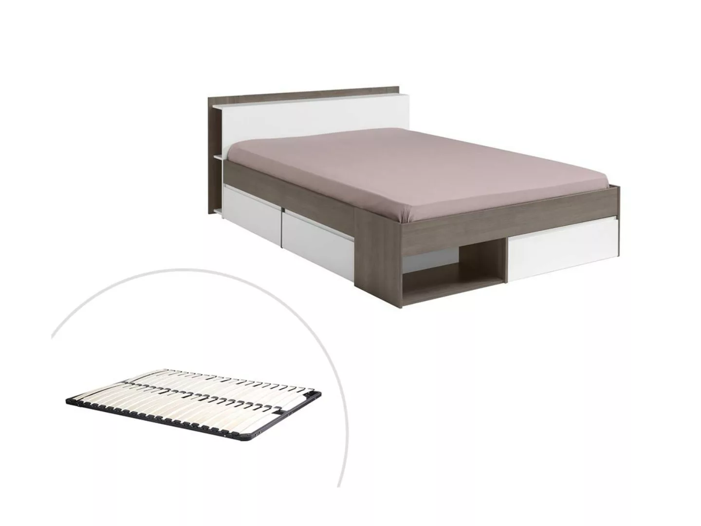 PARISOT Bett mit Stauraum & Schubladen + Lattenrost - 140 x 200 cm - Taupe günstig online kaufen