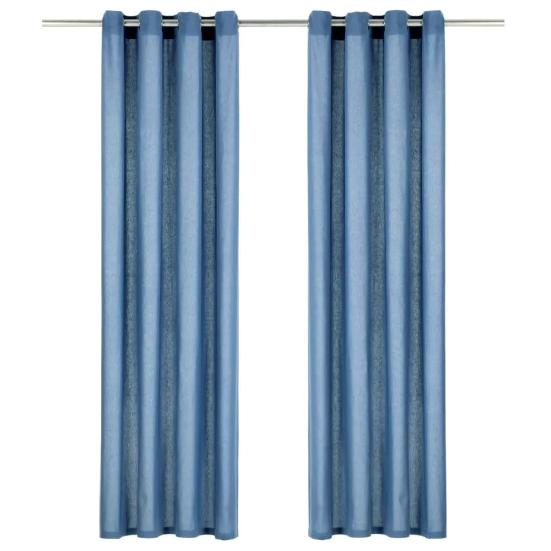 Vorhänge Mit Metallösen 2 Stk. Baumwolle 140 X 175 Cm Blau günstig online kaufen