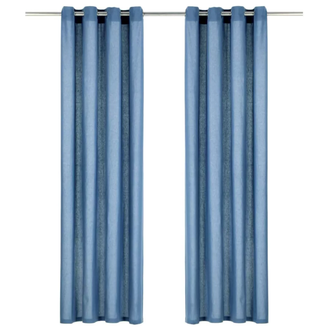 Vorhänge Mit Metallösen 2 Stk. Baumwolle 140 X 245 Cm Blau günstig online kaufen