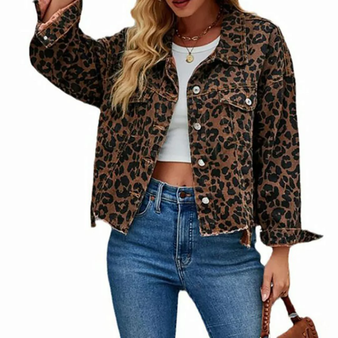 AFAZ New Trading UG Jeansjacke Lässige Jeansjacke mit Leopardenmuster für D günstig online kaufen