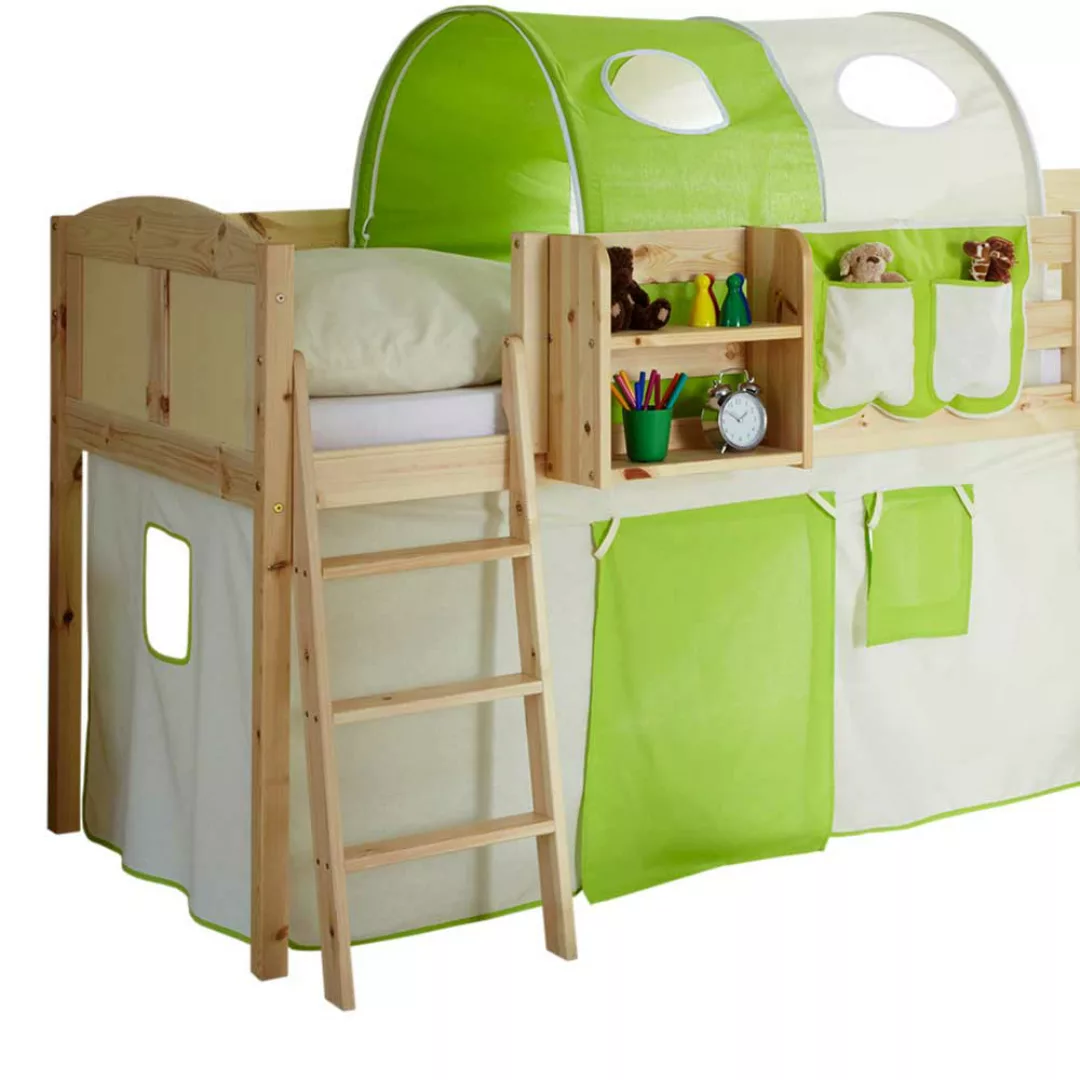Kinderbett in Kieferfarben, Beige und hell Grün günstig online kaufen