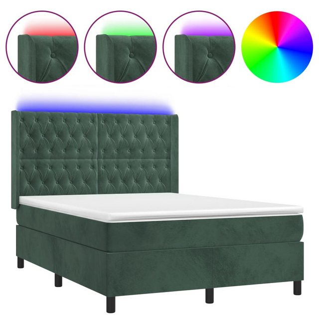 vidaXL Boxspringbett Boxspringbett mit Matratze und LED Samt (140 x 200 cm, günstig online kaufen