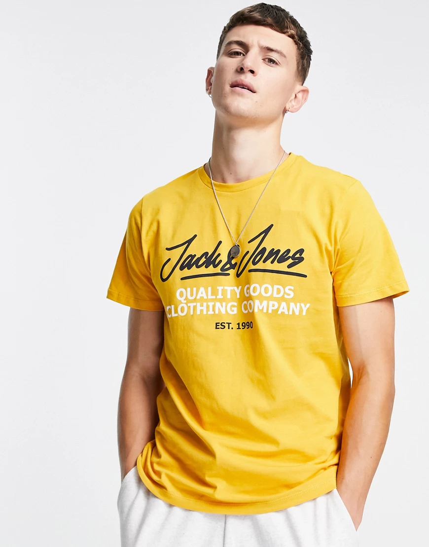 Jack & Jones – T-Shirt in Gelb mit Logo und Rundhalsausschnitt günstig online kaufen