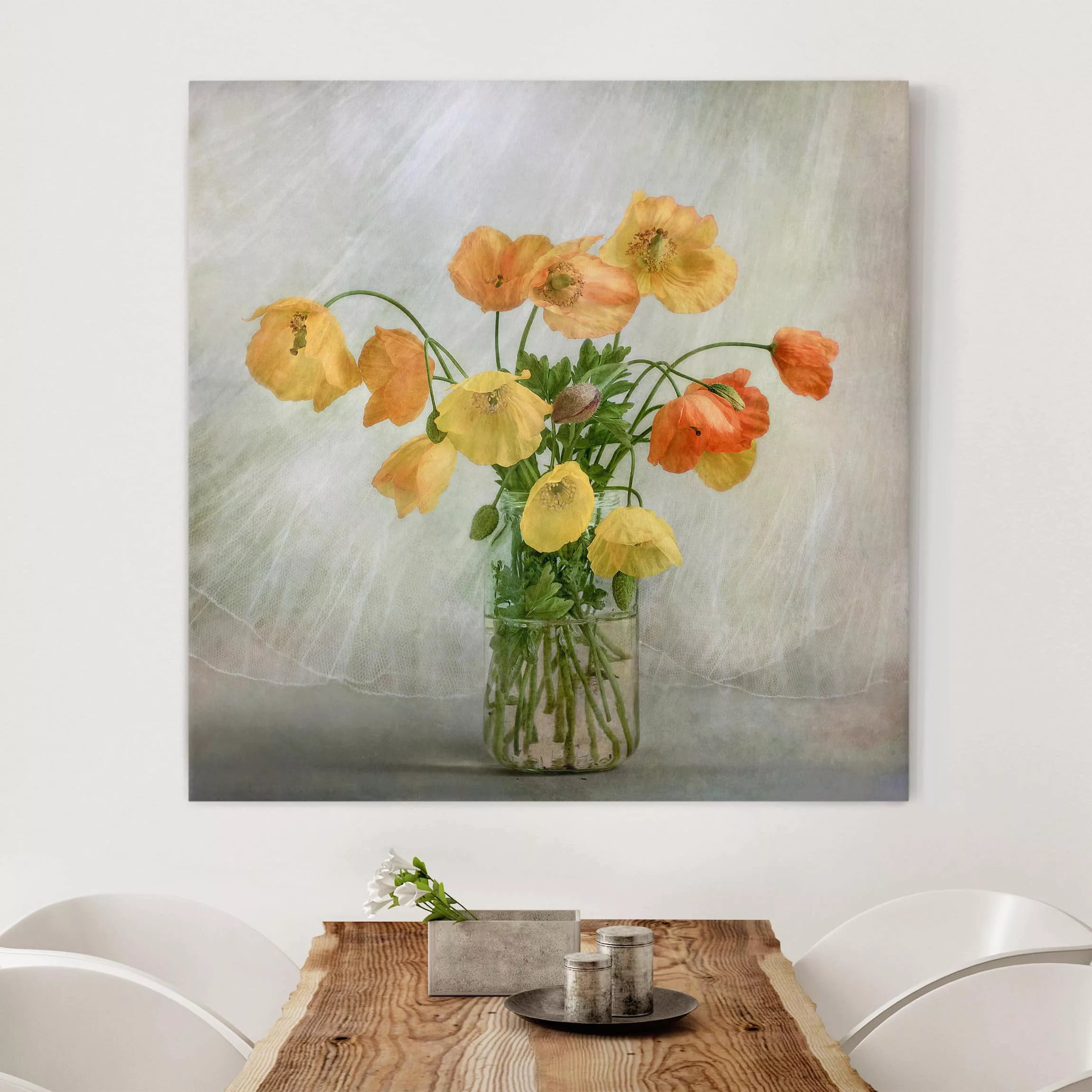 Leinwandbild Blumen - Quadrat Mohnblumen in einer Vase günstig online kaufen