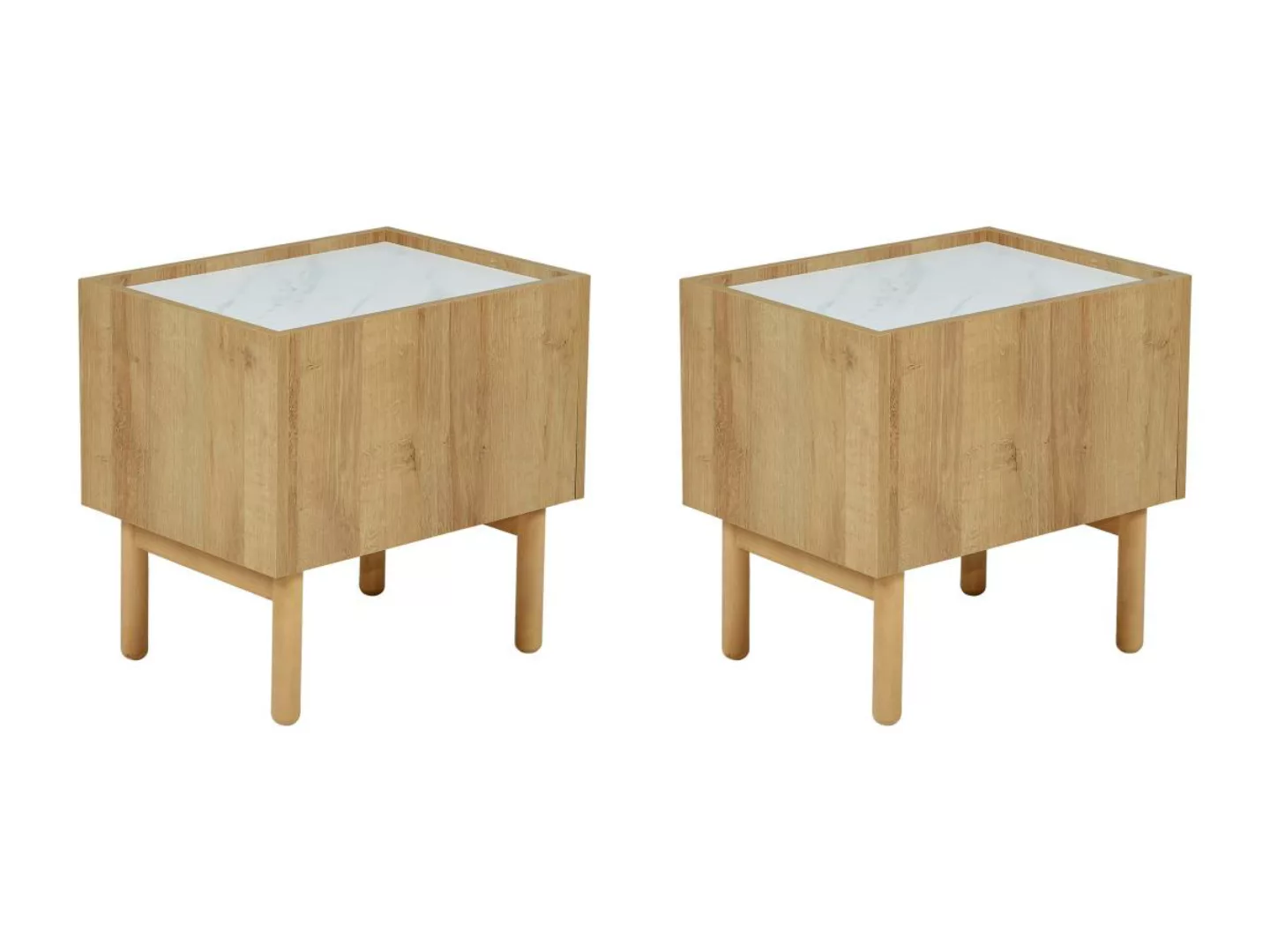 2er-Set Nachttische mit 1 Tür - Holzfarben & Marmor-Optik Weiß - SITOLI günstig online kaufen