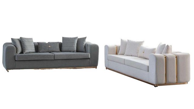 JVmoebel Sofa Weiß-Graue Polstersitzer Designer 4-Sitzer 2x Polstercouchen günstig online kaufen