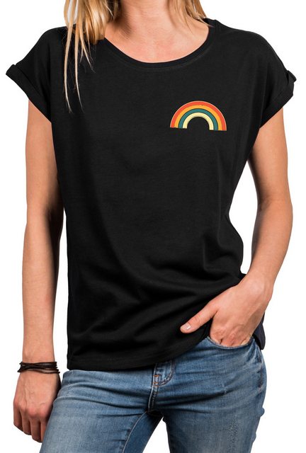 MAKAYA T-Shirt mit Regenbogen Damen Top Rainbow Sommer Tunika Stylisch Eleg günstig online kaufen