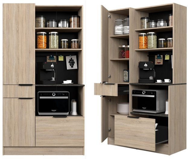 Parisot Küchenbuffet Fumay 11 in Eiche /Beton - 100x186x45cm (BxHxT) günstig online kaufen