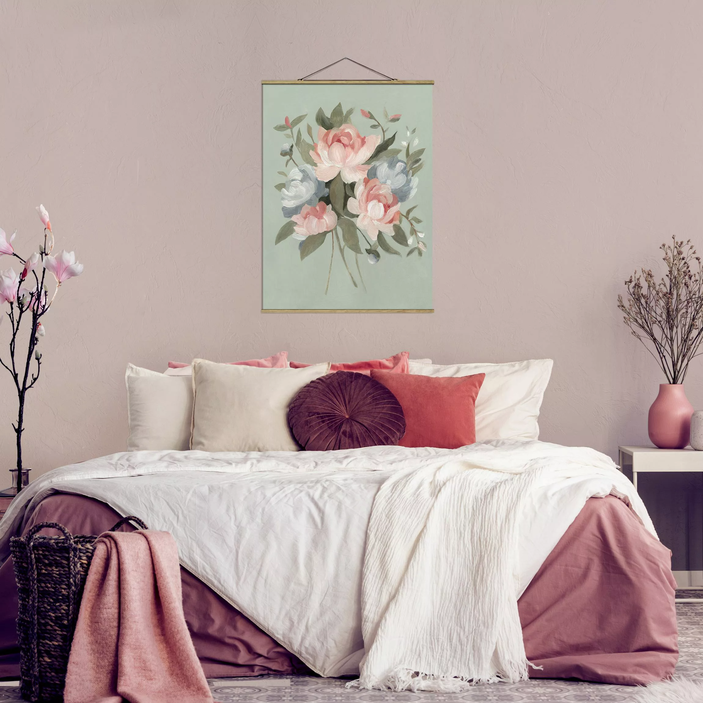 Stoffbild Blumen mit Posterleisten - Hochformat Bouquet in Pastell I günstig online kaufen