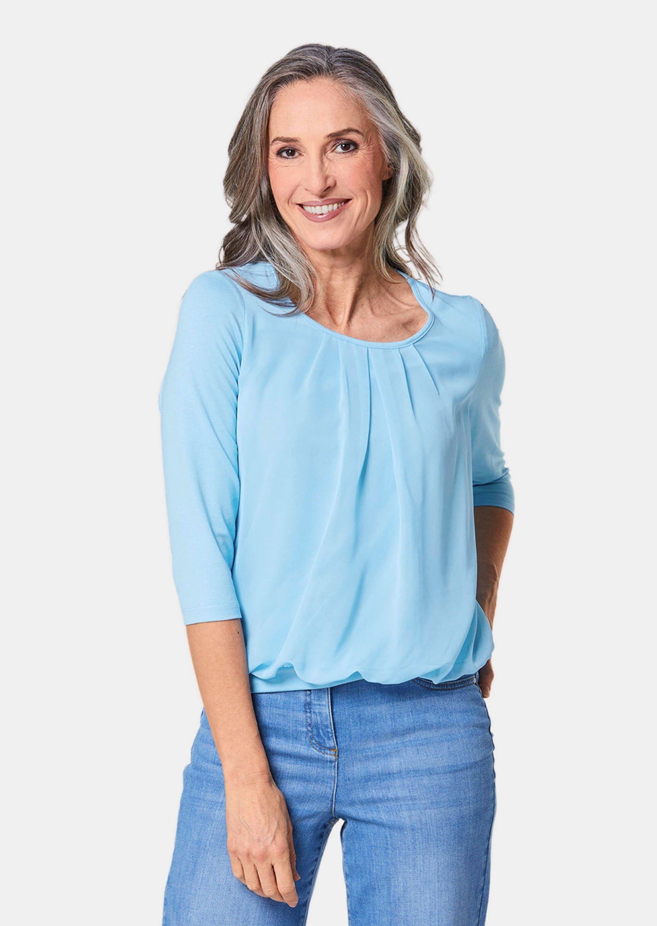 GOLDNER Kurzarmbluse Kurzgröße: Chiffon-Shirt gelb, Rundhals günstig online kaufen
