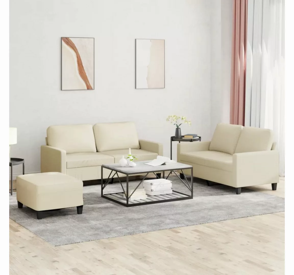 vidaXL Sofa Sofagarnitur mit Kissen Kunstleder, Standard + Fußhocker, Creme günstig online kaufen