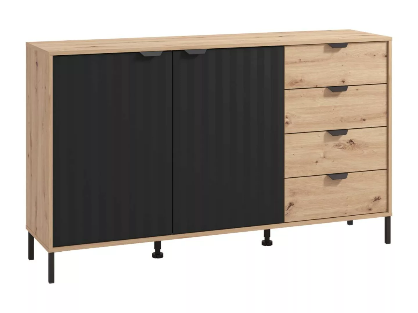 Sideboard mit 2 Türen & 4 Schubladen - Holzfarben & Schwarz - MEVIELA günstig online kaufen