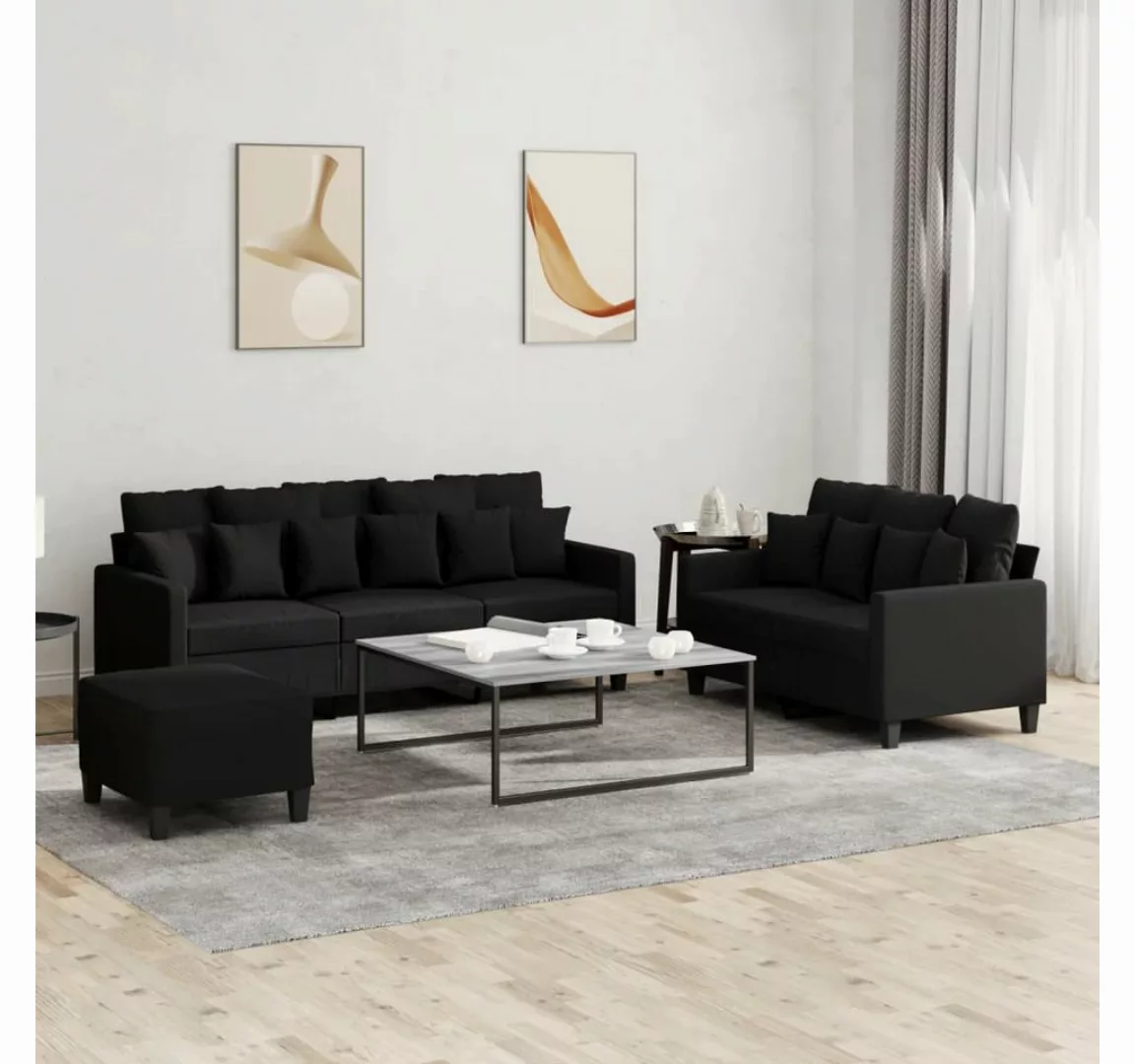 vidaXL Sofa Sofagarnitur Set mit Kissen Stoff, 3-tlg., Schwarz günstig online kaufen