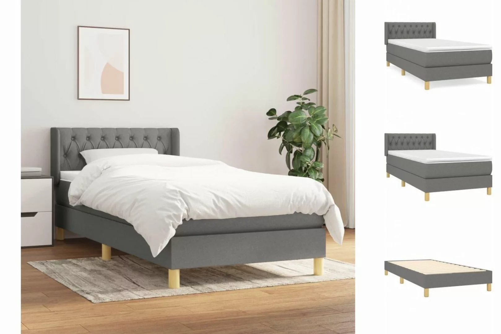 vidaXL Boxspringbett Boxspringbett mit Matratze Dunkelgrau 90x190 cm Stoff günstig online kaufen