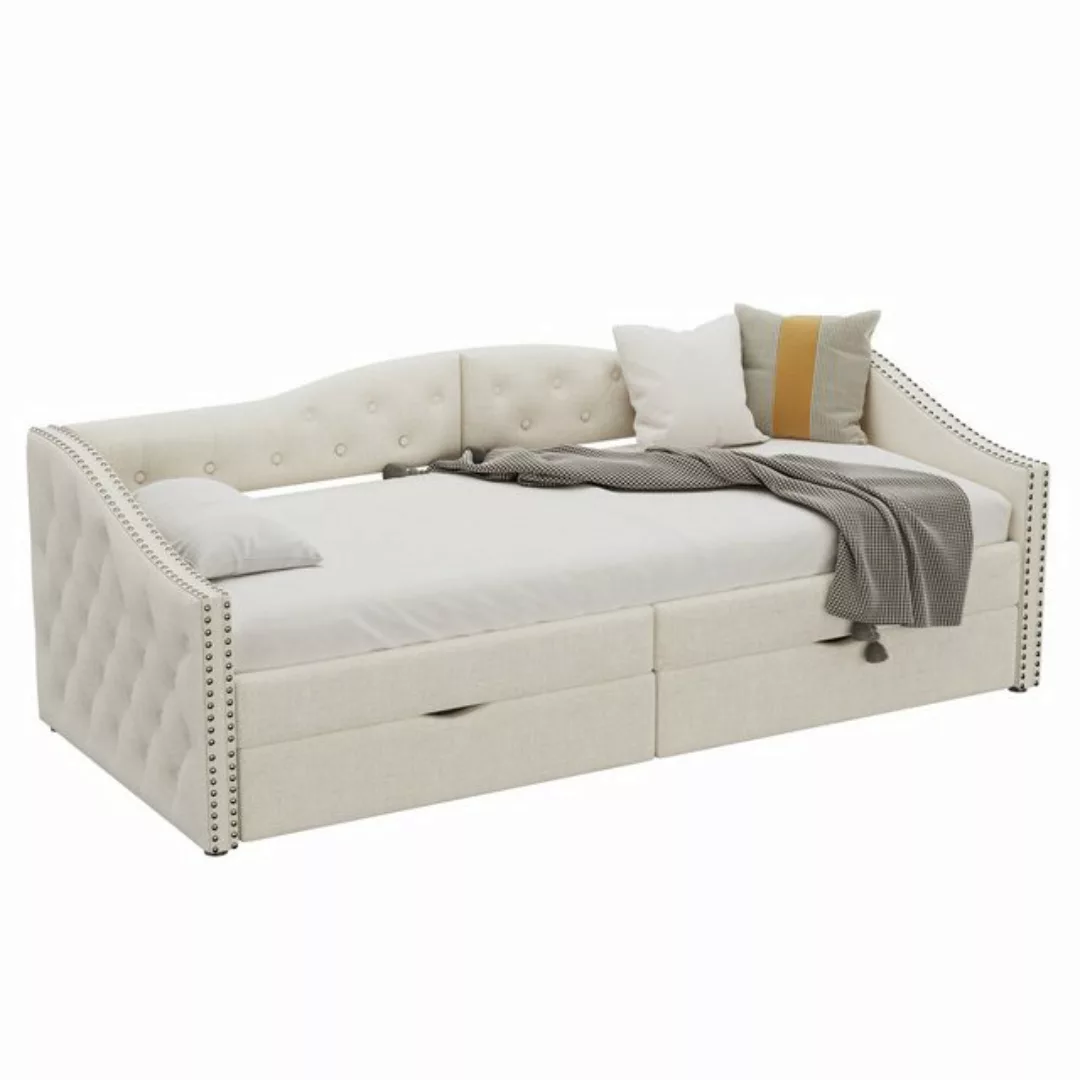 Flieks Daybett, Leinen Schlafsofa Tagesbett 90x200cm mit 2 Schubladen günstig online kaufen