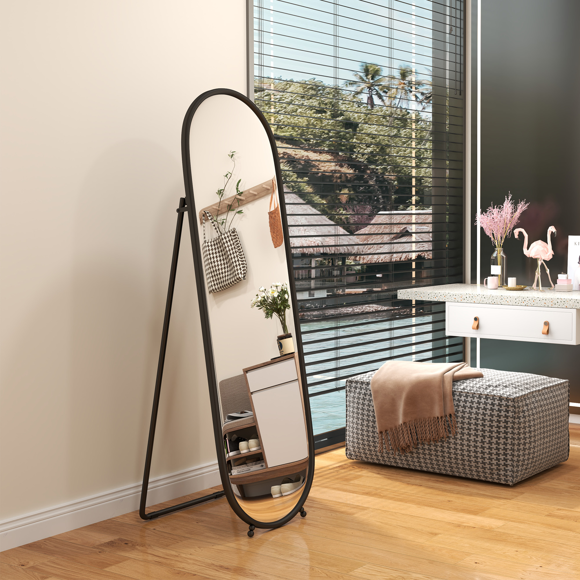 HOMCOM Ganzkörperspiegel, 160 x 40 cm Wandspiegel mit Ständer, Metallrahmen günstig online kaufen