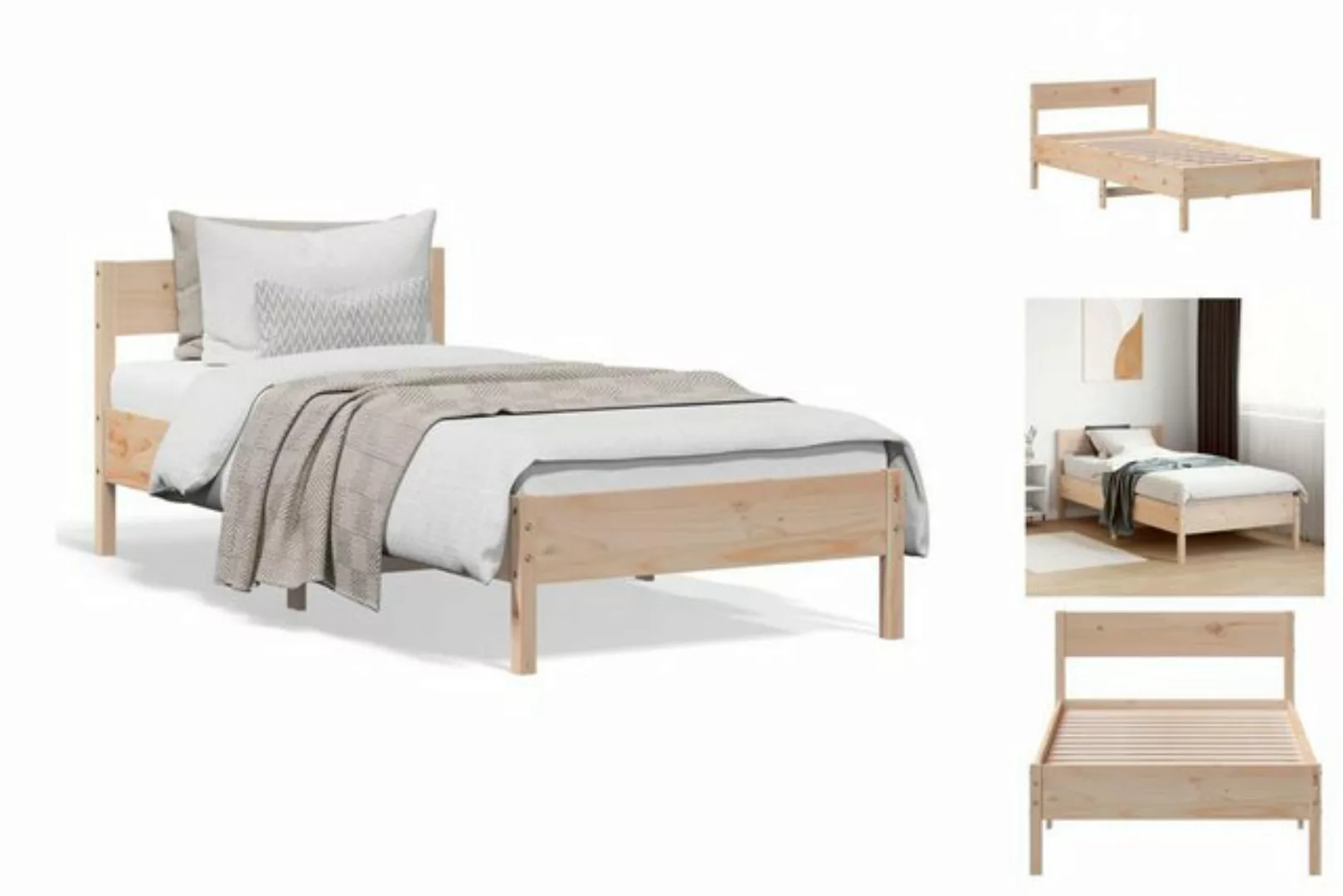 vidaXL Bettgestell Massivholzbett mit Kopfteil 90x200 cm Kiefer Bett Bettge günstig online kaufen