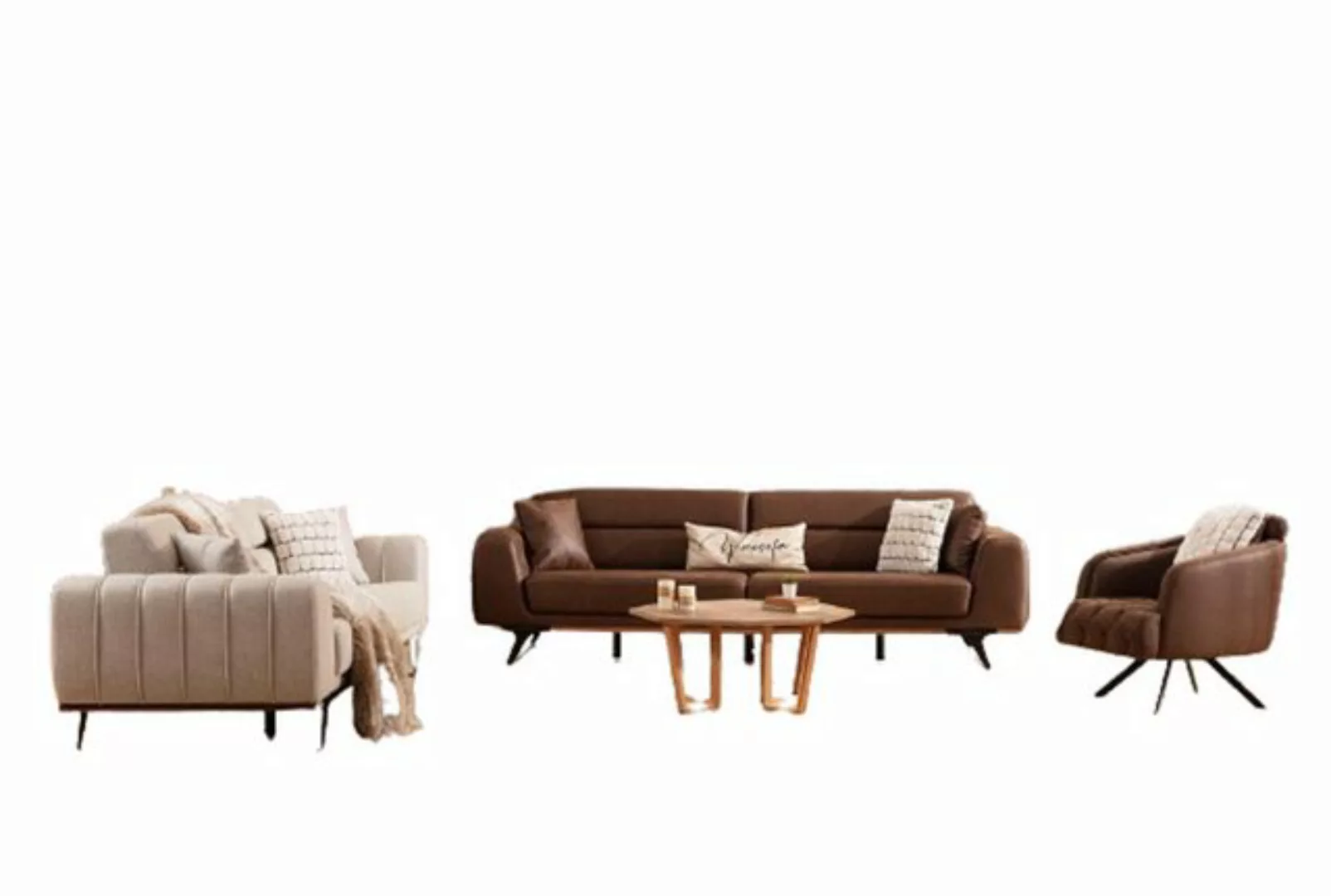 JVmoebel Sofa Sofagarnitur Viersitzer Dreisitzer Sessel Couch Braun Polster günstig online kaufen