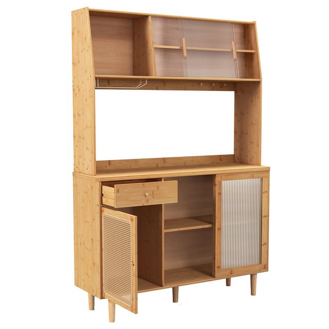 KOMFOTTEU Küchenbuffet Buffetschrank Hochschrank aus Bambus, 120 x 35 x 175 günstig online kaufen