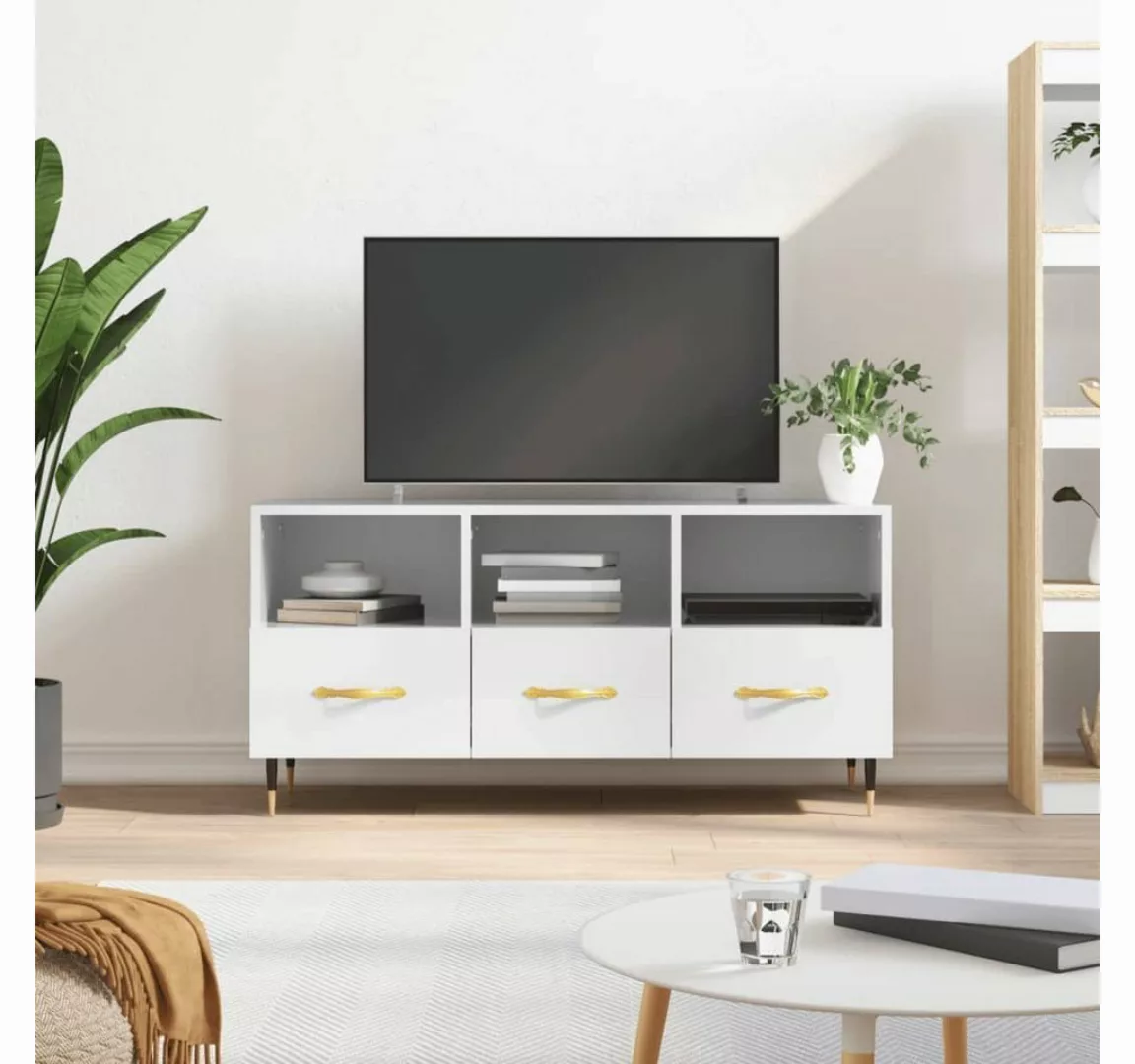 furnicato TV-Schrank Hochglanz-Weiß 102x36x50 cm Holzwerkstoff günstig online kaufen