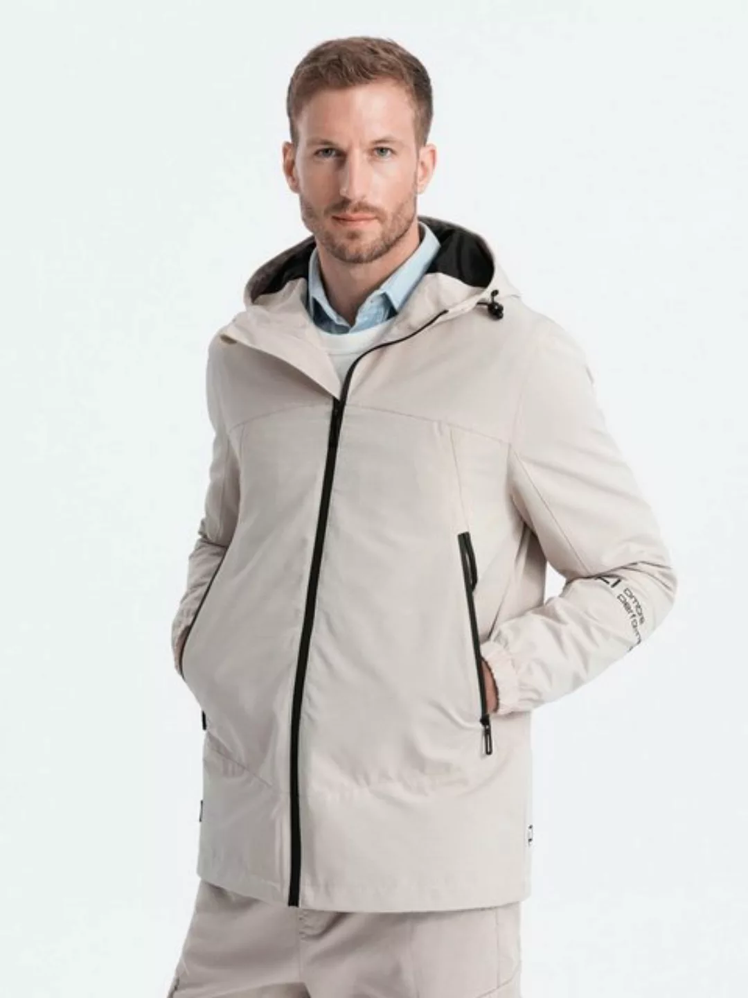 OMBRE Allwetterjacke Herren Übergangsjacke mit Kapuze - Creme V1 OM-JANP-22 günstig online kaufen