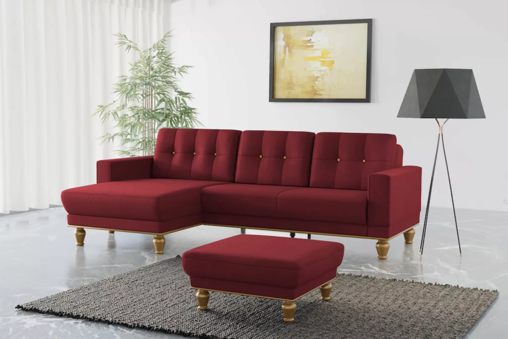 sit&more Ecksofa "Orient 5 V L-Form", mit Strass-Stein, wahlweise mit Bettf günstig online kaufen