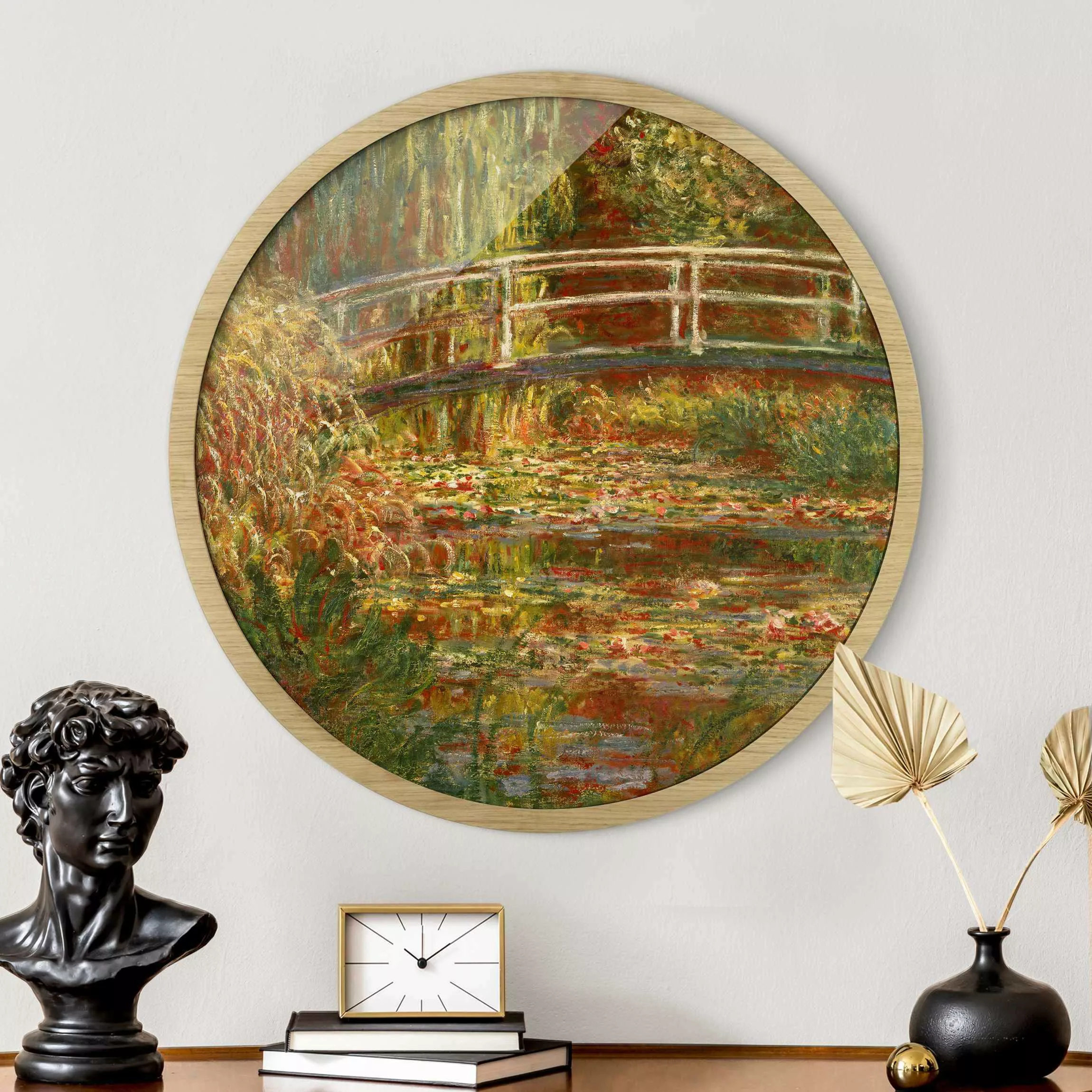 Rundes Gerahmtes Bild Claude Monet - Seerosenteich und japanische Brücke (H günstig online kaufen