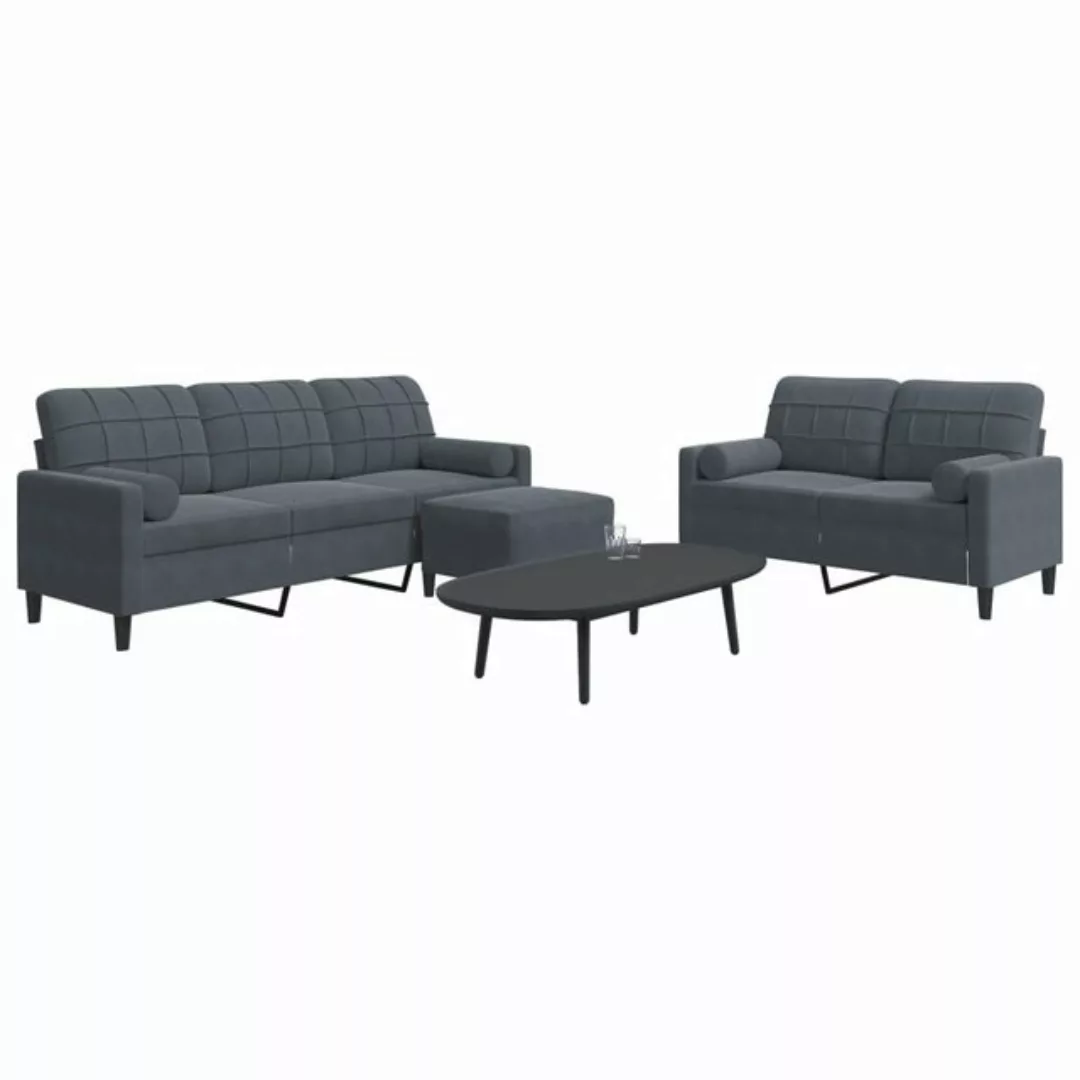 vidaXL Sofa Sofagarnitur mit Kissen Samt, Standard + Fußhocker, Dunkelgrau günstig online kaufen