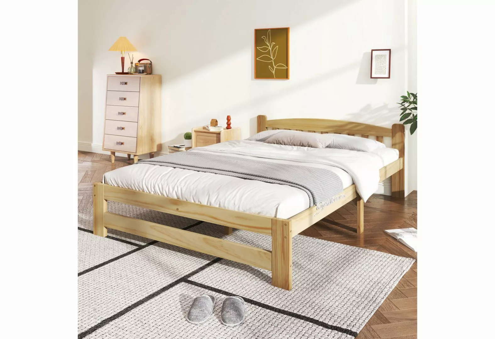 MODFU Massivholzbett Doppelbett Futonbett Funktionsbett, Massivholz Natur B günstig online kaufen