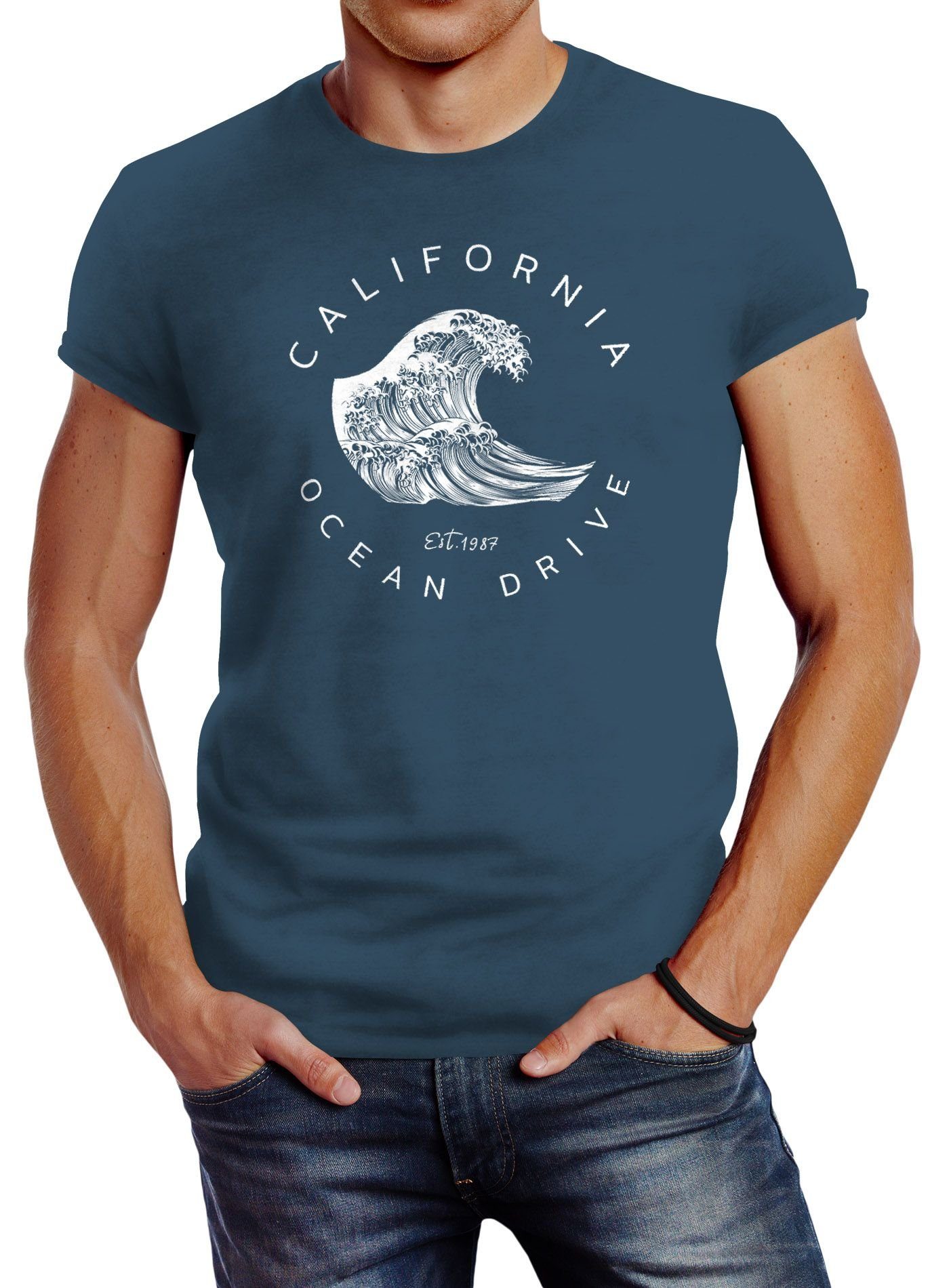 Neverless Print-Shirt Herren T-Shirt Welle Wave günstig online kaufen