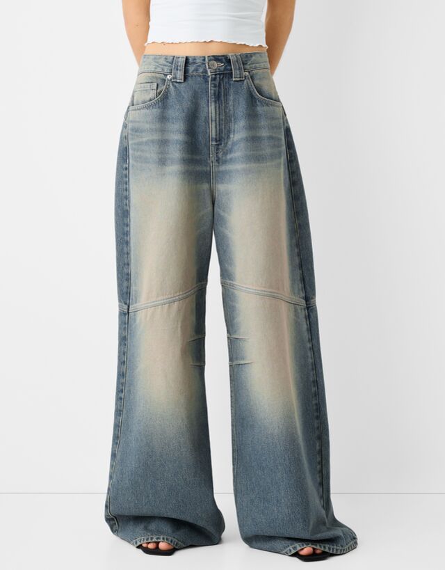 Bershka Super-Baggy-Fit-Jeans Mit Stickerei Damen 34 Ausgewaschenes Blau günstig online kaufen
