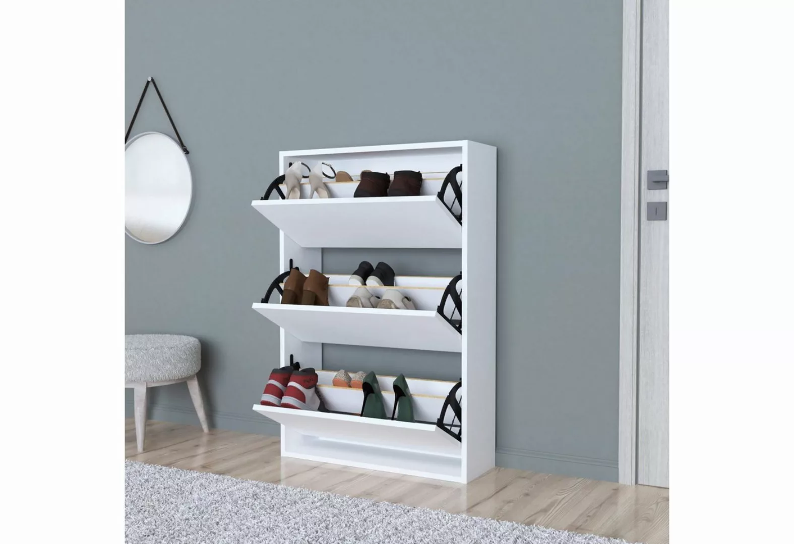 en.casa Schuhschrank »Aurskog« mit Kipptüren 110x73, 5x24cm Weiß günstig online kaufen