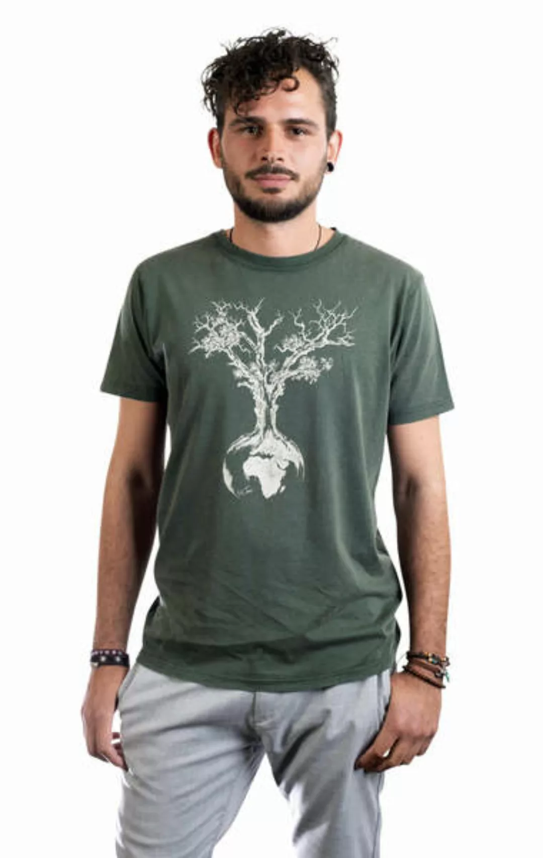 Shirt Aus Biobaumwolle Fairwear Für Herren "Weltenbaum" In Washed Green/bla günstig online kaufen