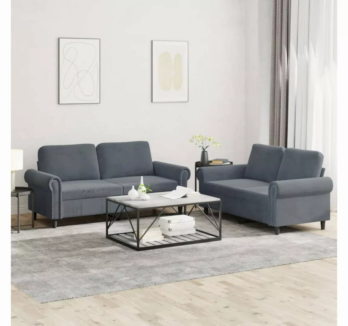 vidaXL Sofa Sofagarnitur Set mit Kissen Samt, 2-tlg., Dunkelgrau günstig online kaufen